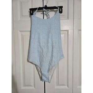 Walkonbeach xl women's light blue polka dot one piece swimsuit new with tags